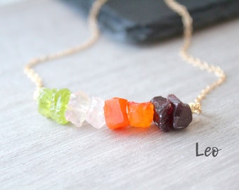 Natural Raw crystal necklace gold Zodiac Leo gemstone necklace, Birthstone Necklace August Birthday Gift, Healing crystal jewelry