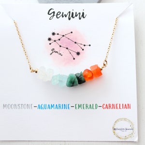 Gemini zodiac gemstone necklace gold, Raw crystal necklace Birthstone necklace June Birthday Gift, Healing crystal necklace image 3