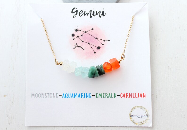 Gemini zodiac gemstone necklace gold, Raw crystal necklace Birthstone necklace June Birthday Gift, Healing crystal necklace image 3