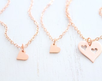 Mother Daughter Necklace heart Set of 3 in Rose gold Necklaces. Gift for Mom from Daughter, Mother's day gift