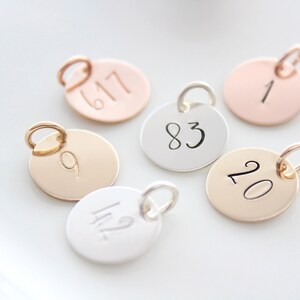 Handgestempeld nummerbedel, 14K gold filled, geluksnummer gepersonaliseerd cadeau