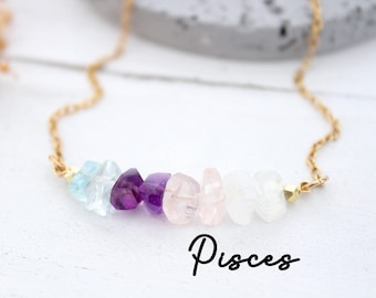 Zodiac necklace Pisces Birthday gift for her Zodiac pendant necklace Healing crystal necklace silver