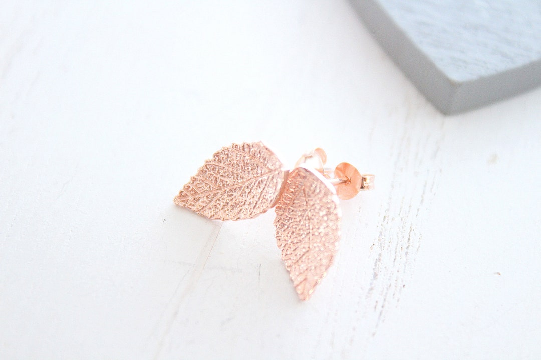 Stud Earrings Rose Gold Leaf Earrings Stud Simple Earrings Etsy