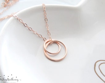 Rose Gold Necklace Eternity Necklace Sisters Necklace Eternity Circle Necklace Circle Necklace Two Circle Rings Pendant rose gold necklace