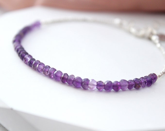 Amethyst bead bracelet, February Birthstone Bracelet, Bracelet for women personalized with initial charm, Beaded Bracelet