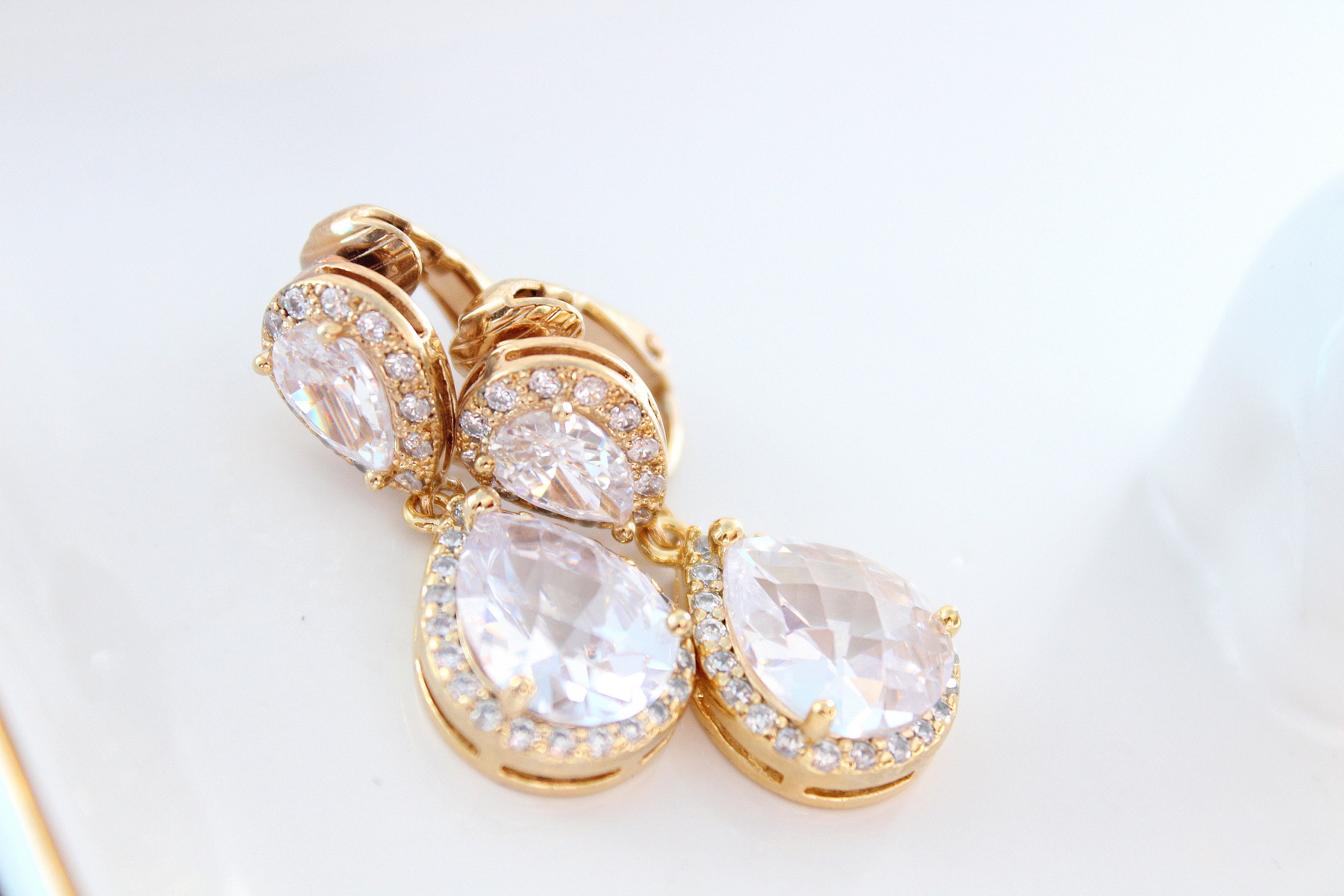 CLIP ON earrings Bridal Earrings Wedding Jewelry Cubic Etsy