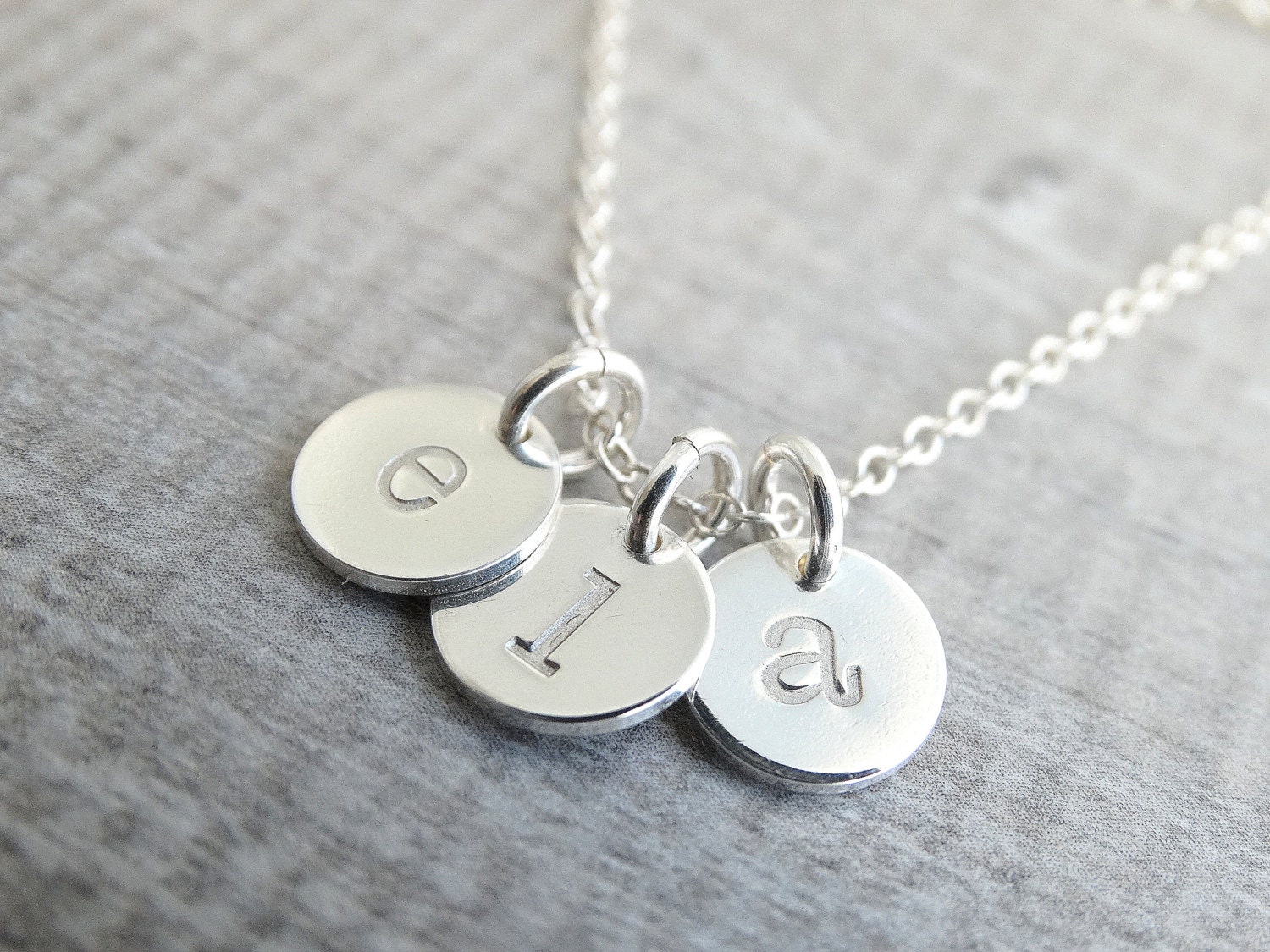 Sterling Silver Monogram Engraved Disc Charm Necklace