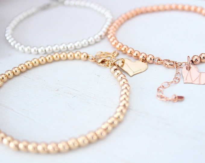 Gold Filled Beaded Bracelet, Gold Bead Bracelet, Gold Ball Bracelets Beaded friendship bracelet, Personalized initial bracelet