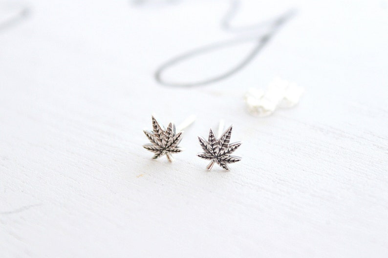 Pot Leaf Stud Earrings Post Marijuana Leaf, Weed Leaf Weed Jewelry Marijuana Jewelry image 1