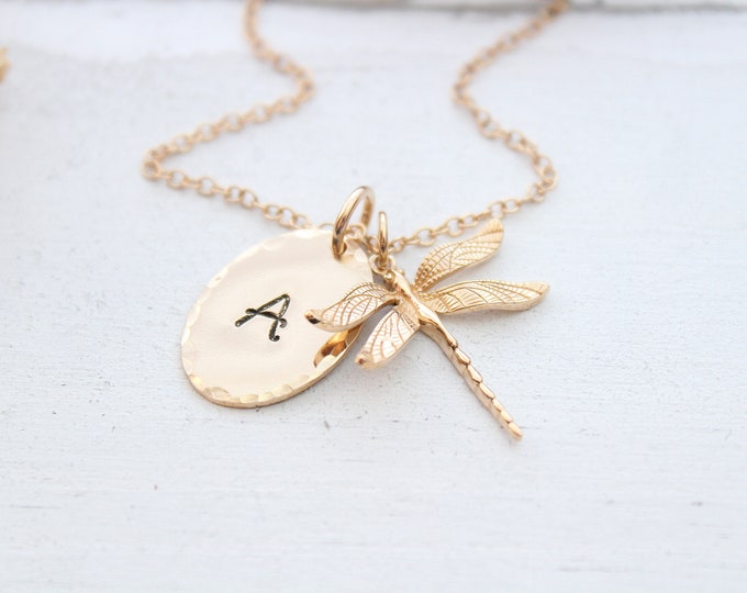 Dragonfly necklace for women gold, Christmas gifts for her, Initial necklace