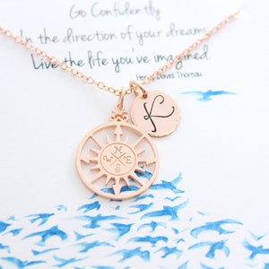 Compass Necklace . Graduation Gift . Inspirational necklace for Graduation. Rose gold necklace image 2