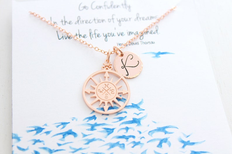 Compass Necklace . Graduation Gift . Inspirational necklace for Graduation. Rose gold necklace image 2