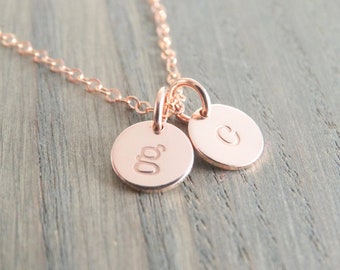 Rose gold initial necklace with monogram necklace, personalized jewelry, letter charm necklace, Christmas gift