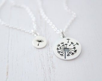 Dandelion necklace silver, dandelion jewelry, mother daughter gift from daughter set of 2, Mothers Day Gift, Christmas gift