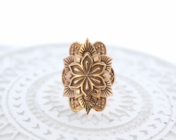 Mandala Ring, Flower ring Boho Jewelry  Yoga jewelry, Healing jewelry, Bronze ring