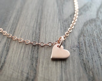 Tiny Heart Necklace, Small Heart Dangle, Heart Necklace, Rose gold Heart necklace, Love Necklace