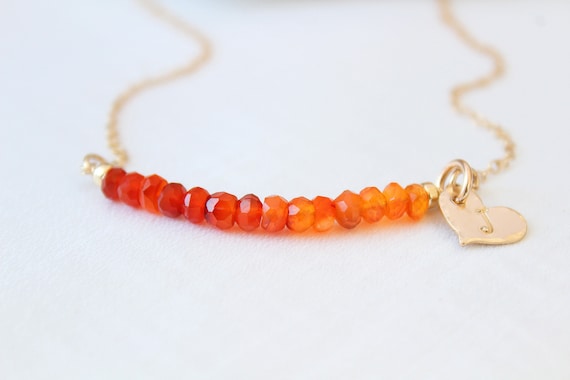 Personalized Carnelian Necklace, Custom initial necklace, August birthstone necklace for women, Carnelian Jewelry Healing Crystal Necklace