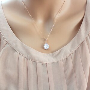 Bridal Necklace Wedding Jewelry Wedding Necklace Rose Gold Necklace Silver Necklace Cubic zirconia Necklace Teardrop Pendant Crystal necklac image 4