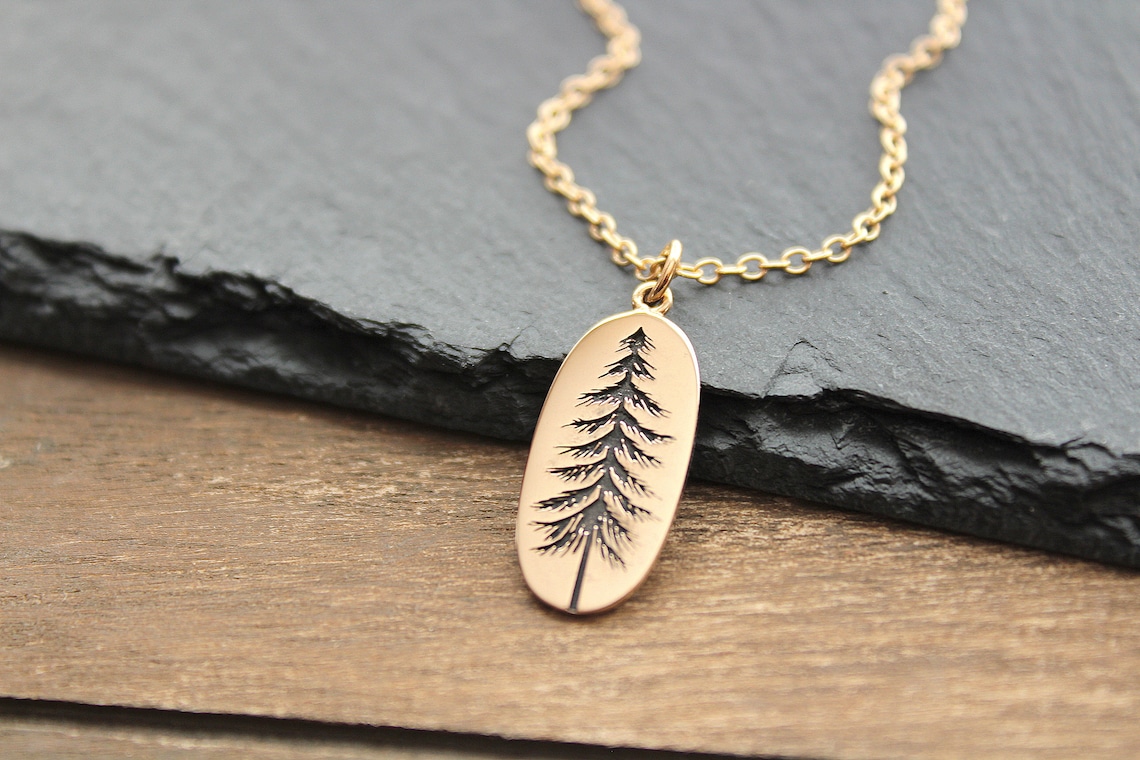 Tree Necklace Gold Pine Tree Necklace Tree Pendant Pine Etsy