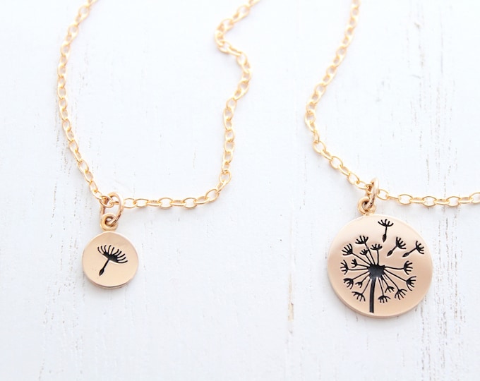 Dandelion necklace in gold, Wish necklace, mother daughter gift,mom necklace from daughter, dandelion pendant necklace