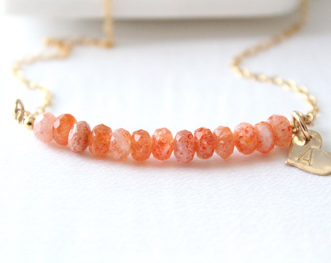 Sunstone necklace gold, Raw Crystal necklace Healing Necklace, Gemstone bar necklace, Sunstone Jewelry