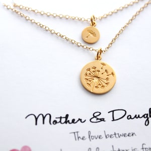 Paardebloem ketting in goud voor moeder dochter ketting set van 2, moeder dochter cadeau, geschenken voor moeder van dochter, kerstcadeau afbeelding 5