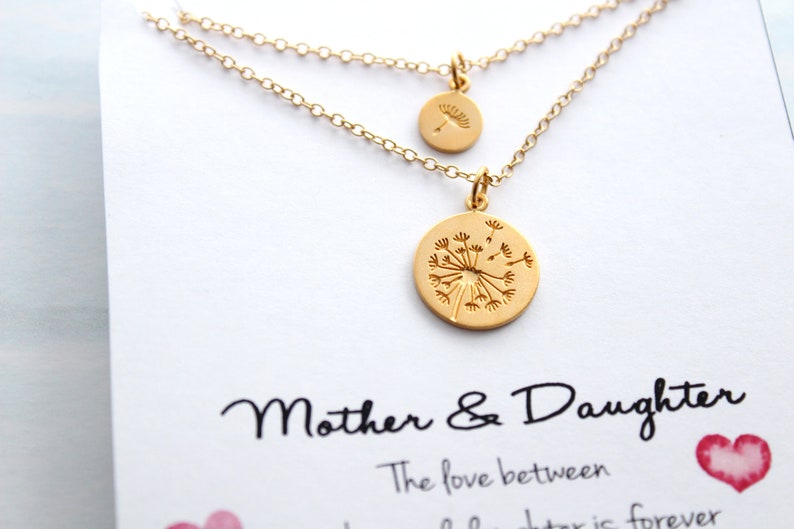 Paardebloem ketting in goud voor moeder dochter ketting set van 2, moeder dochter cadeau, geschenken voor moeder van dochter, kerstcadeau afbeelding 5