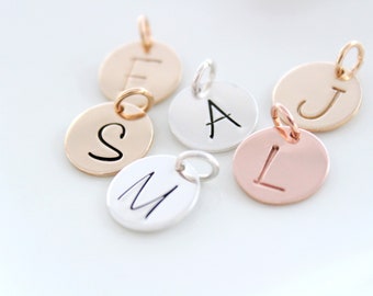 Letter charms for necklace in 14k gold filled or sterling silver, Gold initial charm, single letter charm