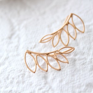 Leaf Ear Climbers in gold, Leaf Ear Sweeps. Geometric Earrings, Angular Leaf Ear Sweeps, Ear Climber Earrings, Silver Leaf Earrings