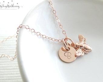 Honey bee necklace rose gold, Bumble bee necklace, bee happy necklace, honey bee necklace, bee necklace, queen bee necklace