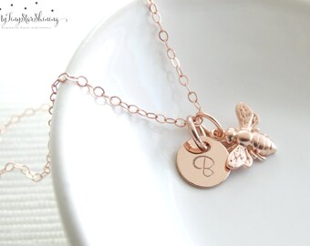 Rose Gold Bee Necklace Rose Gold Necklace Tiny Bee Necklace Rose Gold Necklace Bumble Bee Necklace Bumblebee Necklace Honeybee Bee Jewelry