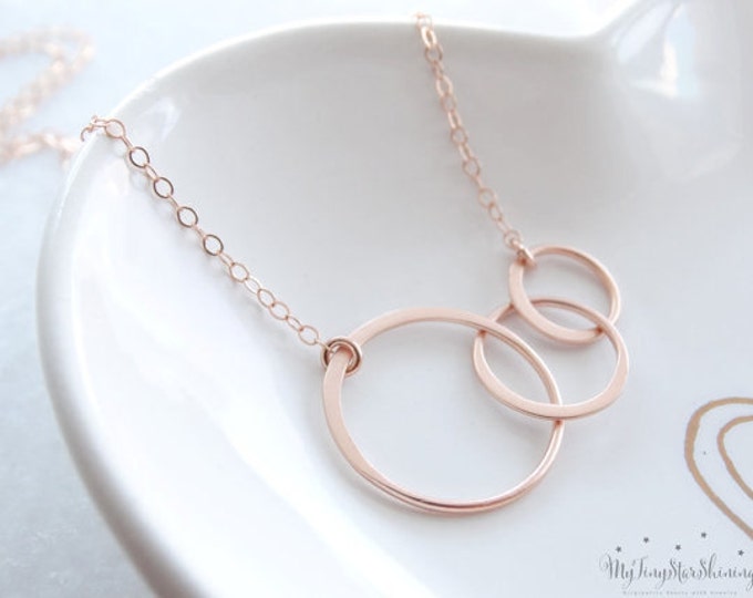Three Circles Necklace, Eternity Necklace, Sisters Necklace,  Rose Gold Necklace, Eternity Circle Necklace, Christmas gift