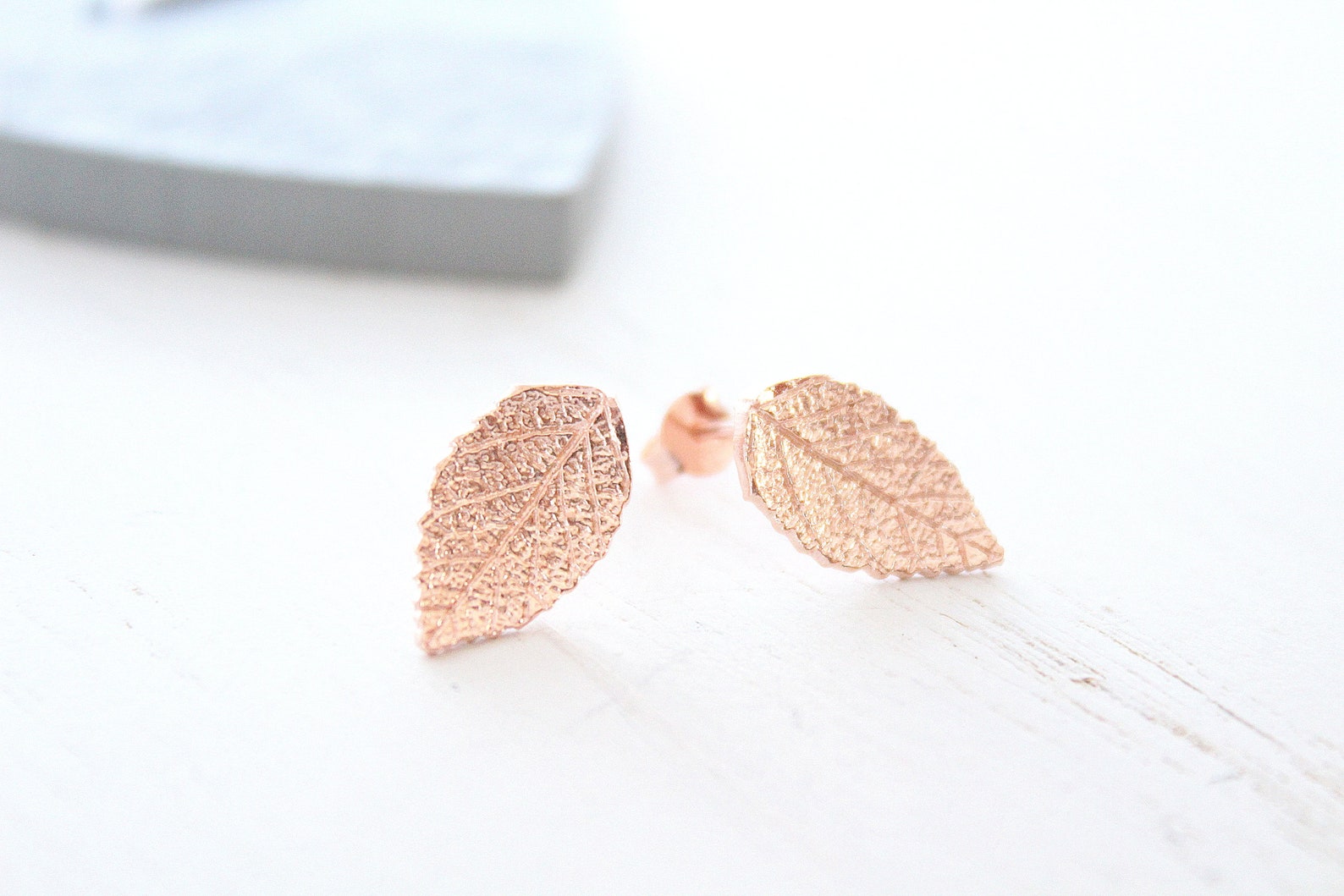 Stud Earrings Rose Gold Leaf Earrings Stud Simple Earrings Etsy