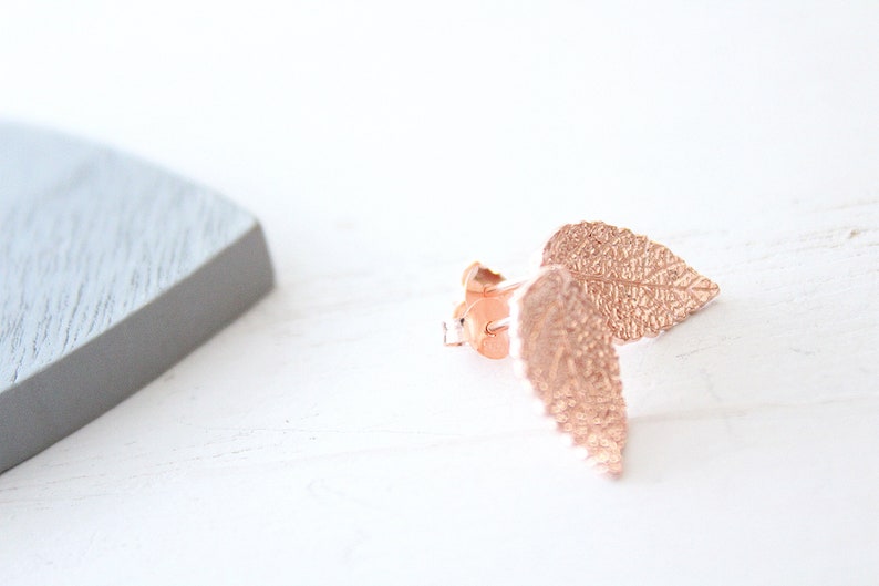 Stud Earrings Rose Gold Leaf Earrings Stud Simple Earrings Etsy