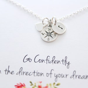 Long distance friendship gift, compass necklace silver, initial necklace, going away gift, friendship Jewelry, Personalized jewelry image 4