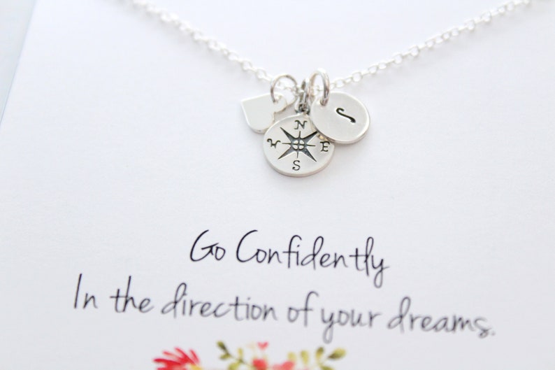 Long distance friendship gift, compass necklace silver, initial necklace, going away gift, friendship Jewelry, Personalized jewelry image 4