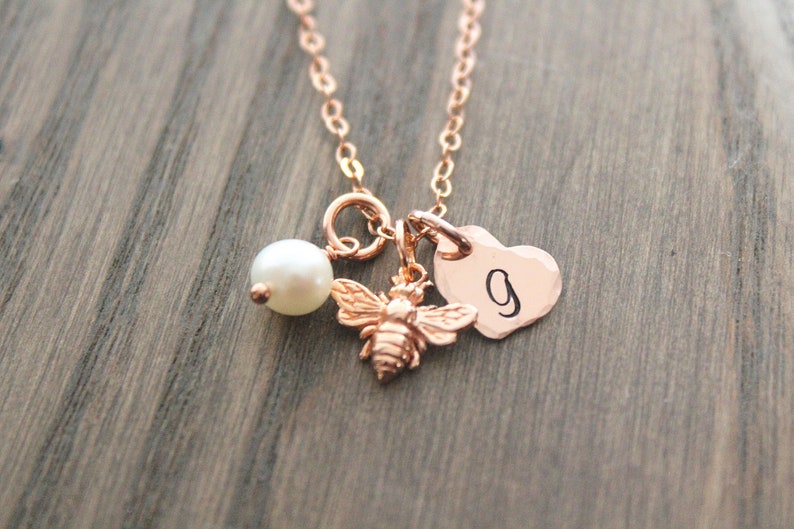 Bee Necklace Rose Gold, Bee Jewelry, Honeybee Necklace, Bumble Bee Necklace, Bee Pendant, Birthday gift, Bee Lover Gift image 2