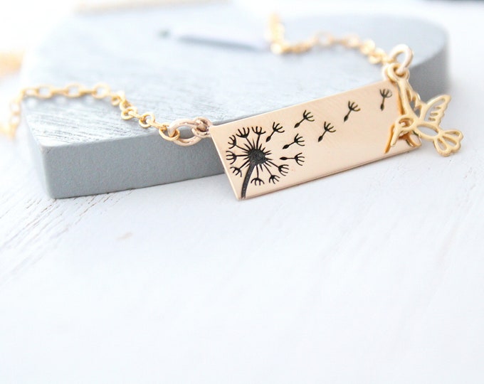 Dandelion Necklace gold hummingbird necklace , Wish Necklace Flower Gold Necklace, Christmas Gift For Women