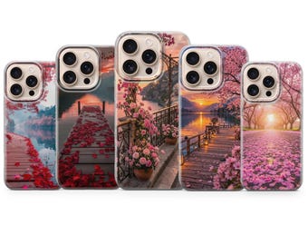 Romantische Handyhülle Floral Sunset Cover für iPhone 17 Pro Max, 16e, 15, 14, 13, 11 & Samsung S26 Ultra, S25 FE, A57, A56, Pixel 10, 9A