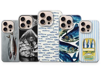 Funda para teléfono Sardine, funda para iPhone y Samsung Pixel, TPU suave con estampado mate.