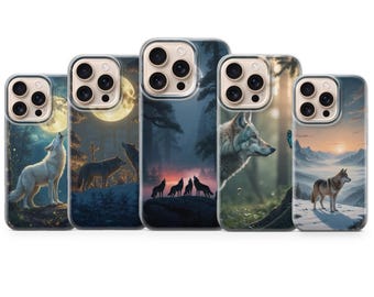Funda para teléfono con diseño de lobo, carcasa de gel TPU suave para modelos de iPhone y Samsung.