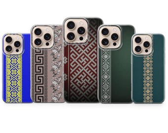 Ethno Muster Handyhülle Folk-inspirierte Hülle für iPhone 17 Pro Max, 16e, 15, 14, 13 & Samsung S26 Ultra, S25 FE, A57, A56, Pixel 10, 9A