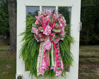 Lazo de diseño rosa fucsia y verde lima para puerta