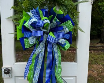 Corona de verano con lazo para puerta - Lazo decorativo azul y verde