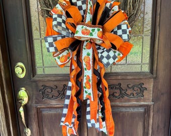 Lazo con temática de calabaza otoñal, cinta inspirada en Mackenzie Child, decoración de Halloween