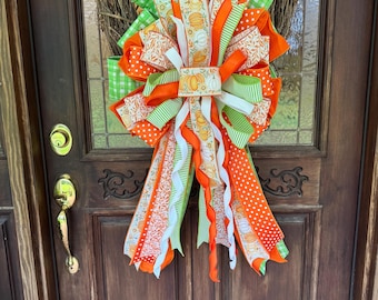 Lazo de cinta con calabaza otoñal para decoración del hogar - Decoración de puerta de otoño