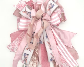 Blush Pink Bunny Bow – Large Spring Door Lantern Decor (18" Wide)