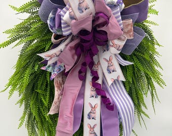 Lavender Bunny Spring Door Bow – Handcrafted Garden Party Decor, 18" Wide