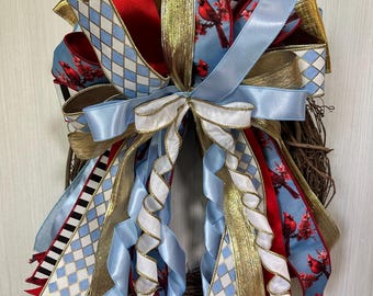 Blauwe lucht kardinaal strik | Elegant lente/zomer voordeurdecor