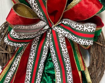 Designer Inspired Leopard Stripe Wreath Bow | Luxury Fashion-Inspired Front Door Decor